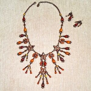 Vintage Amber and Gold Beaded Stars & Flower Necklace And Earrings Set ✨️🤎